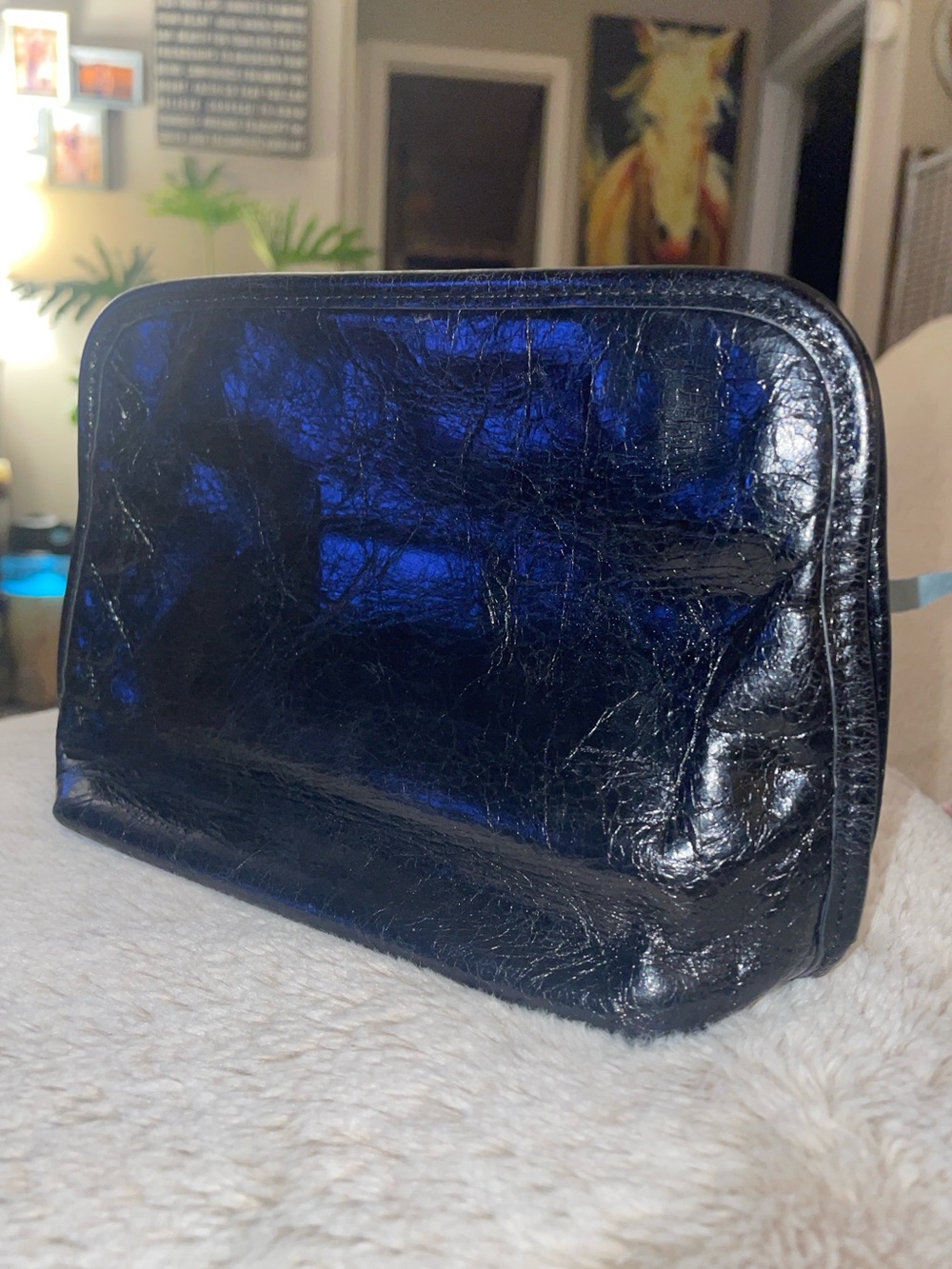 Boho makeup bag, genuine leather